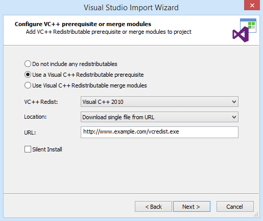 Configure VC++ prerequisite or merge modules