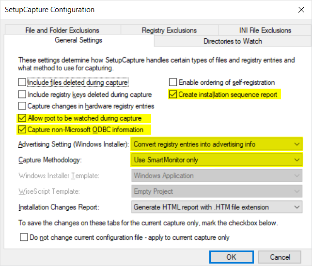 Additional settings for capture window