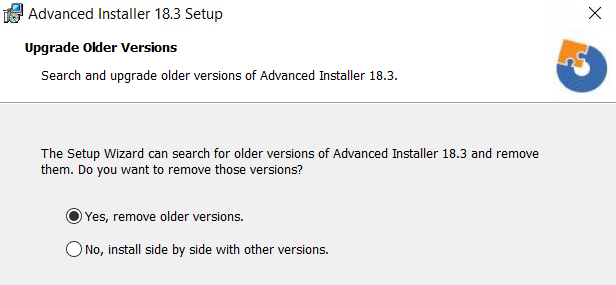 Advanced Installer options when upgrading