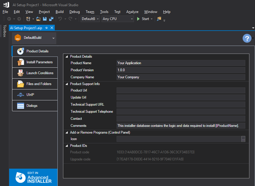 Advanced Installer integration with Visual Studio