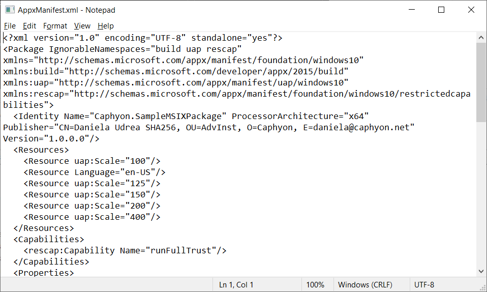 App manifest xml