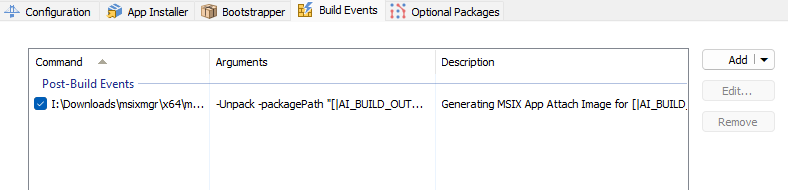 Build events tab