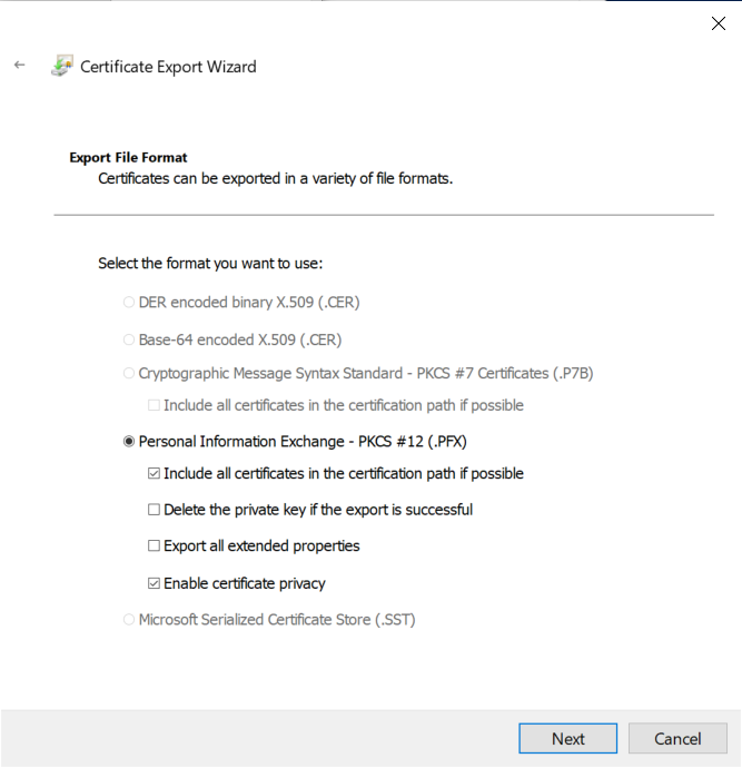 Certificate Export Formats