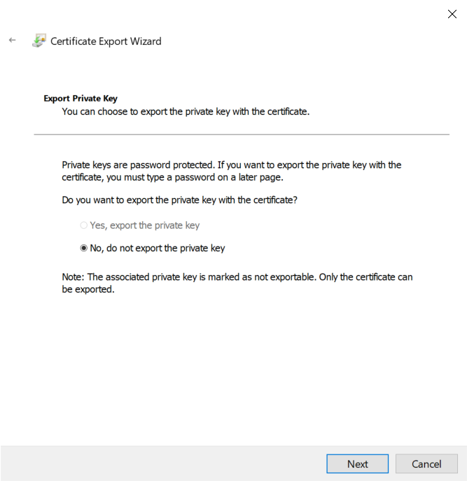 Certificate Export Wizard Error Screen