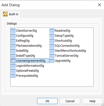 Choose Predefined Dialog LicenseAgreementDlg