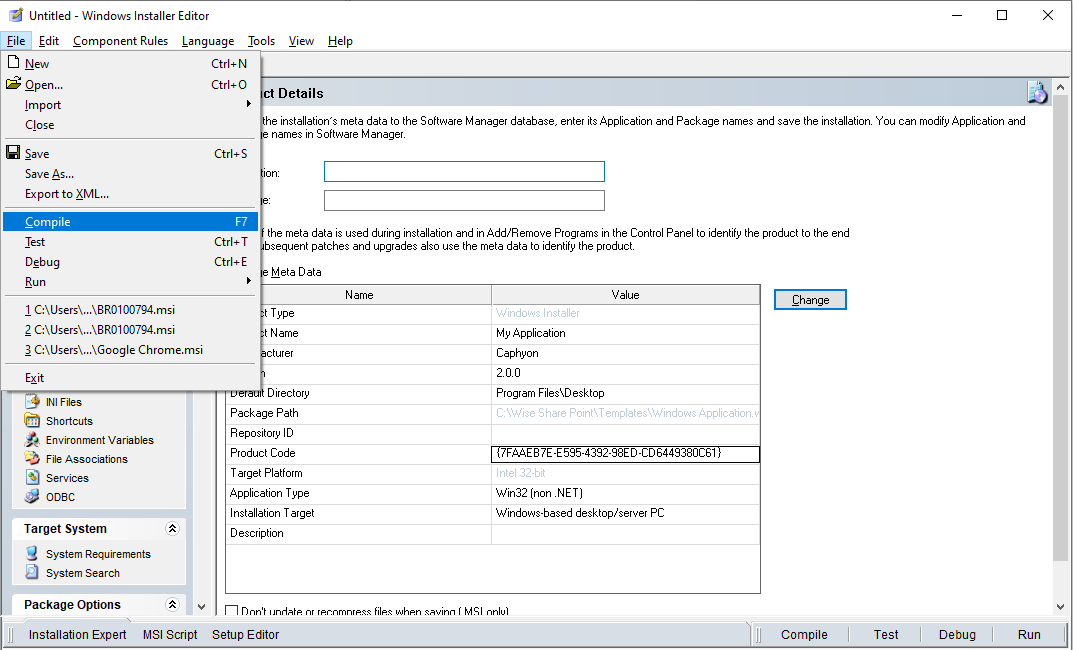 Compile the project in Wise Package Studio