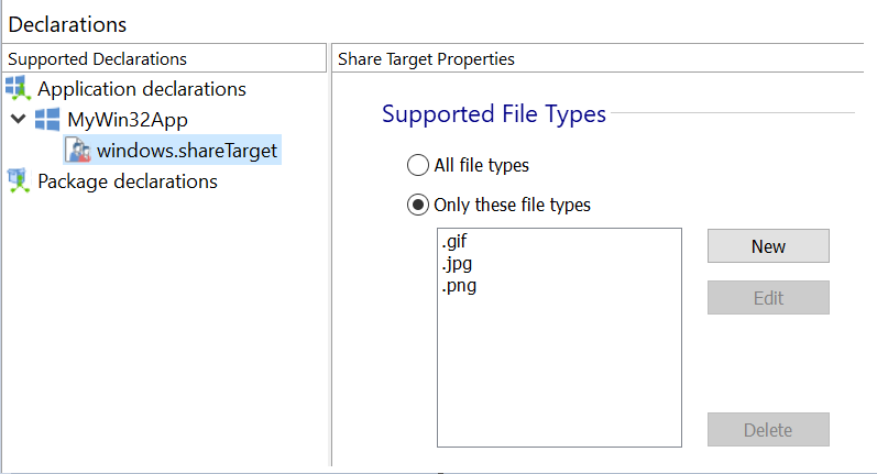 Configure Share Target Declaration Properties