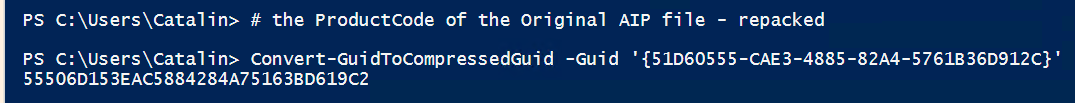 Convert-GuidToCompressedGuid ProductCode original