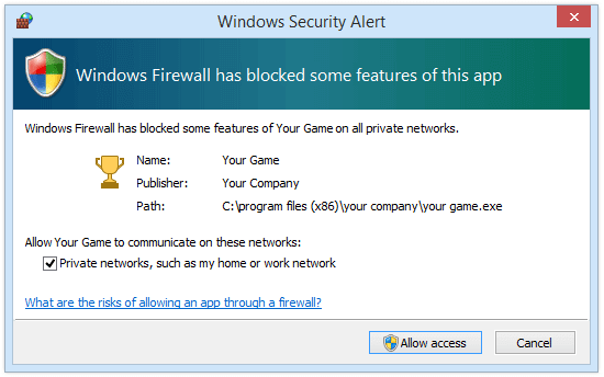 Windows Firewall Security Alert dialog