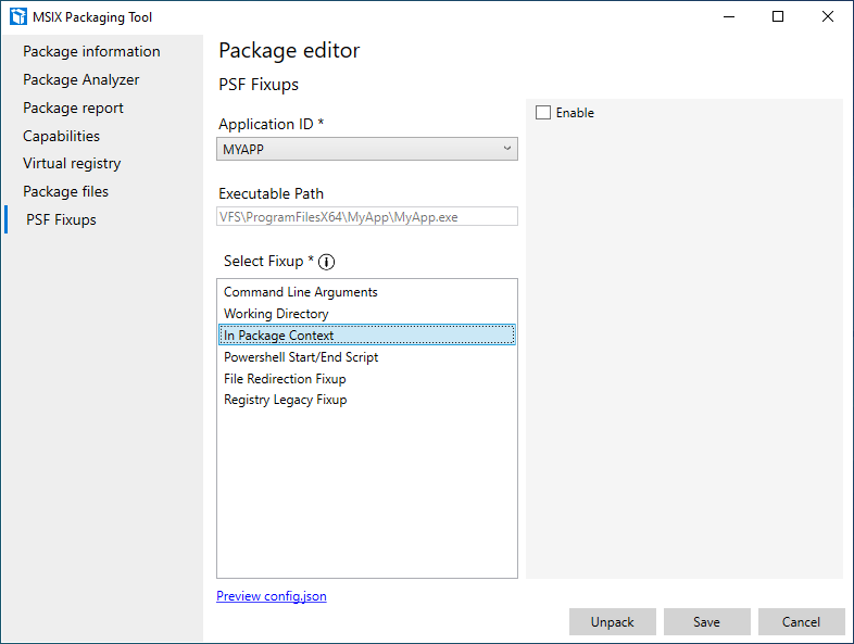 In Package Context fixup