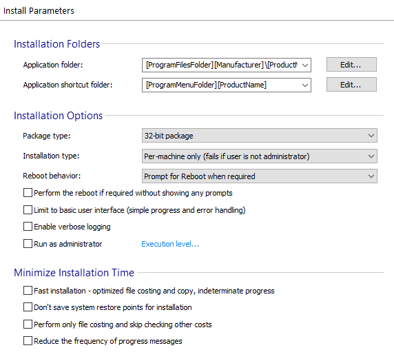 Install parameters