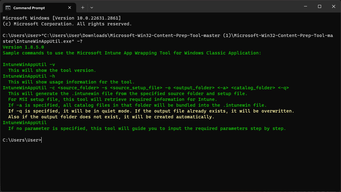 IntuneWinAppUtil.exe in CMD