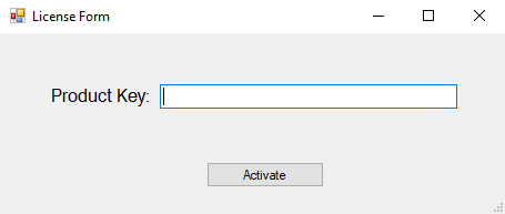 License Form with Product Key field