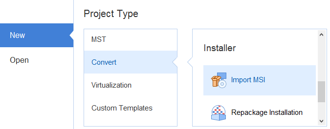 New MSI Import Project