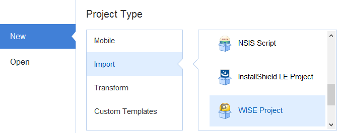 New "WISE Project" project type