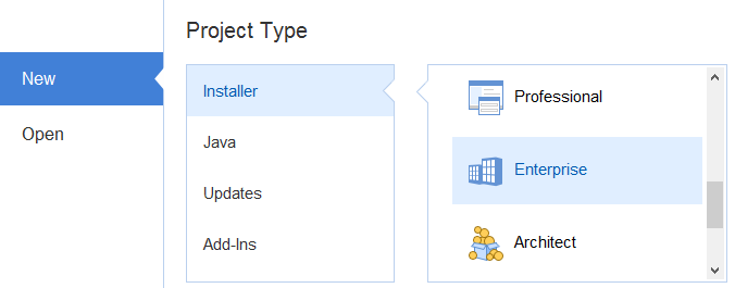 Start an "Enterprise" project type