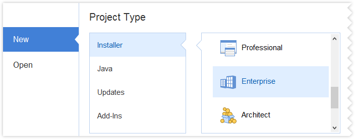 New Project in Advanced Installer