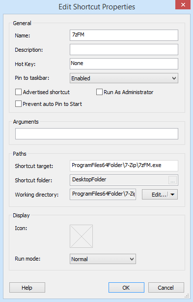 Edit Shortcut Properties