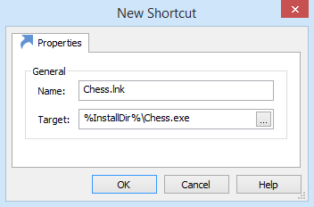 New Shortcut Dialog