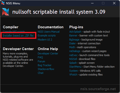 NSIS Installer Menu