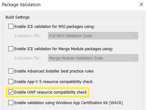 Enable UWP resource compatibility check