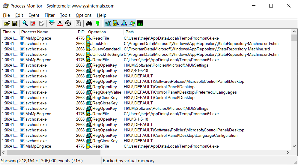 Process Monitor Main View