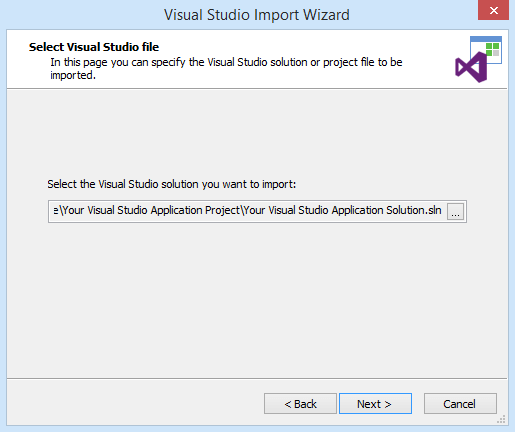 Select Visual Studio file