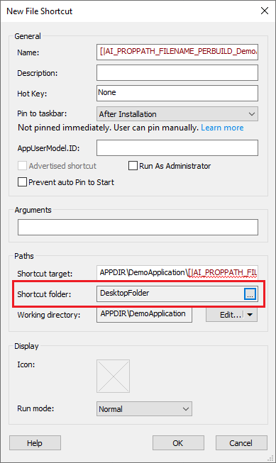 File Shortcut properties in Advanced Installer