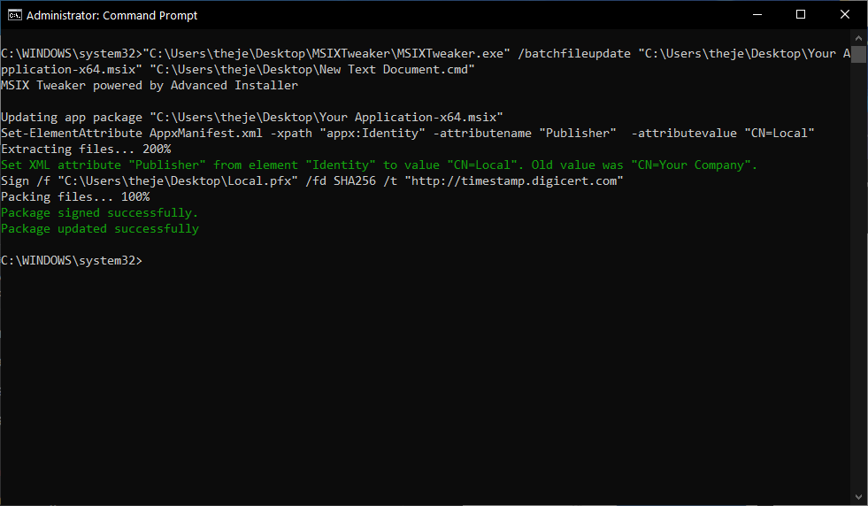 Sign msix package cli