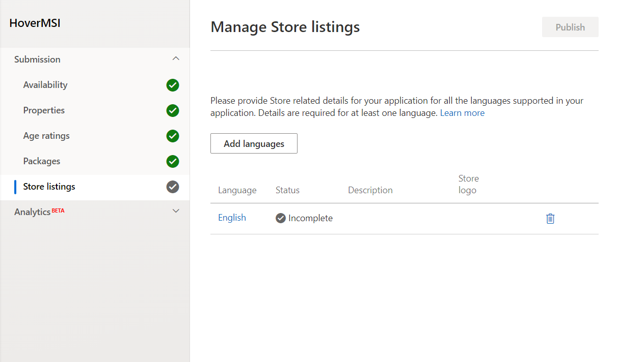 Store Listings Languages