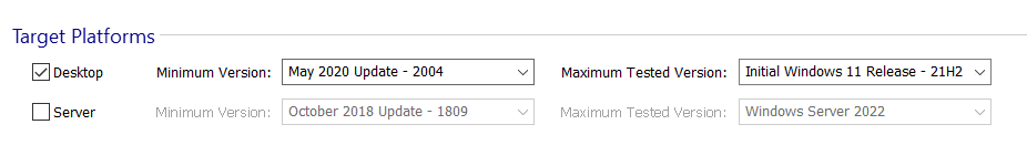 Target Platform Minimum Version