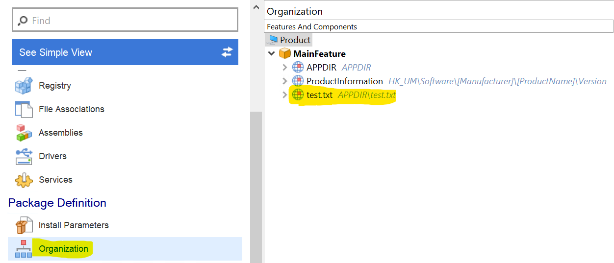 Test.txt file display in Organization page