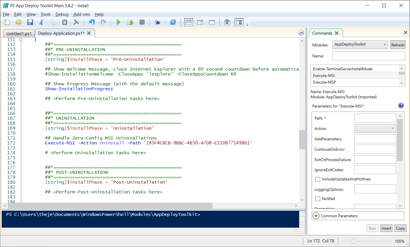 Uninstall sequence Deploy-Application.ps1 script