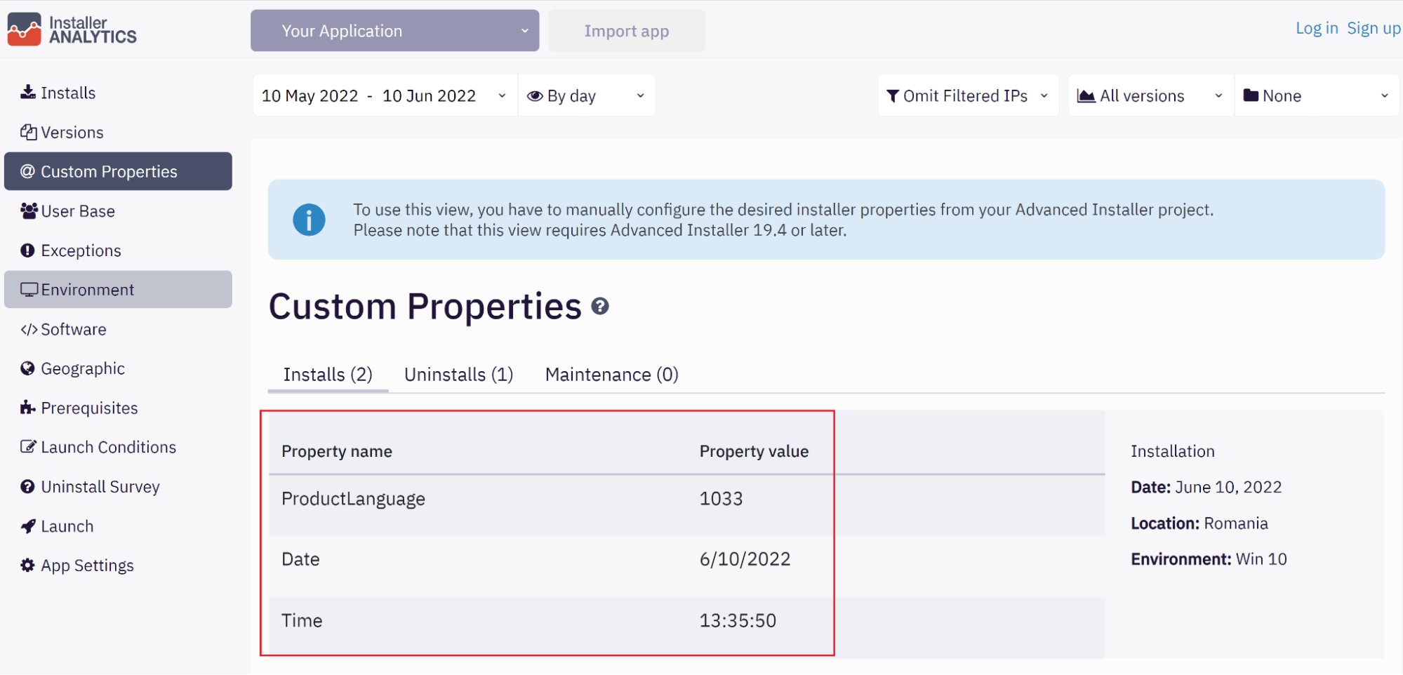 View Custom Properties