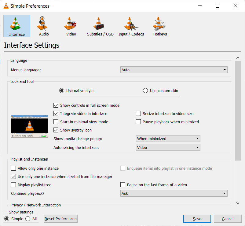 VLC Media Player Options