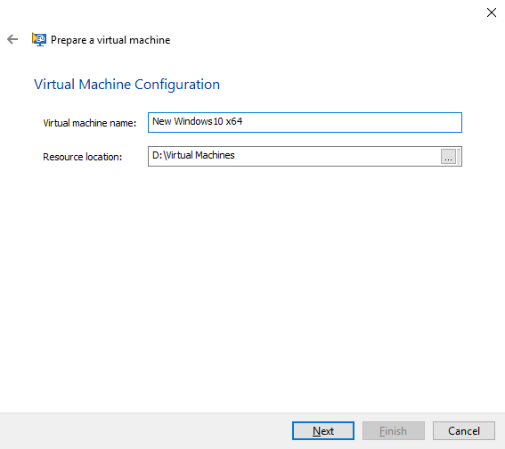 VM Configuration dialog