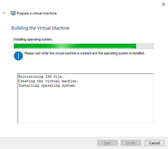 VM Creation Monitoring dialog