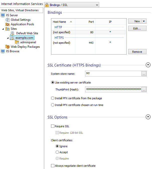 Web Site Bindings