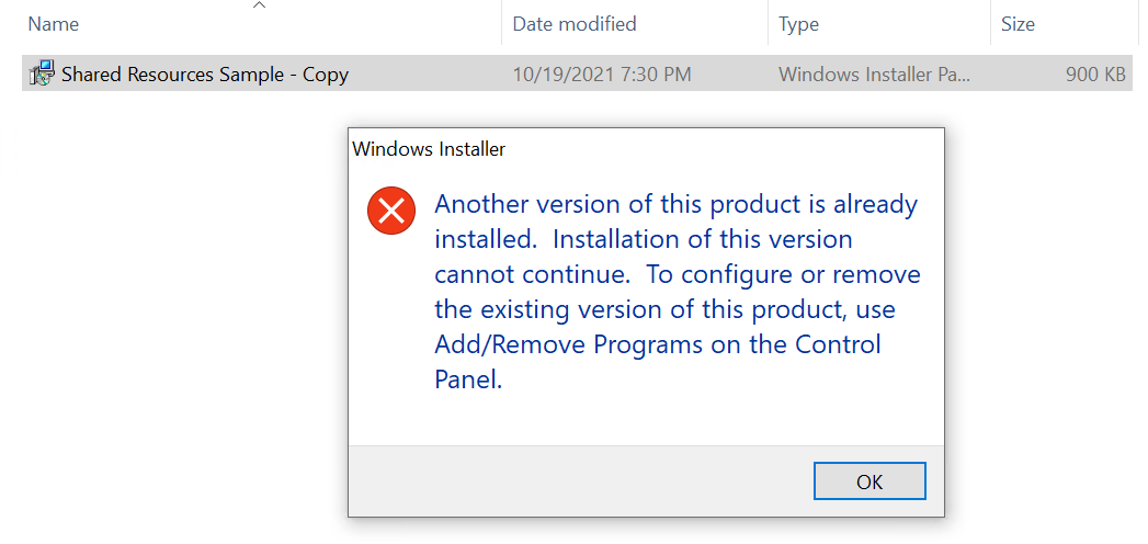 Windows Installer error message