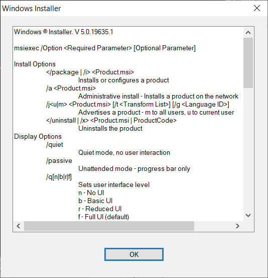 Windows Installer Help